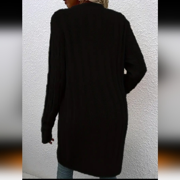 Women's Black Cable Knit Button Up Cardigan Sweater XL(14) - Picture 2 of 7